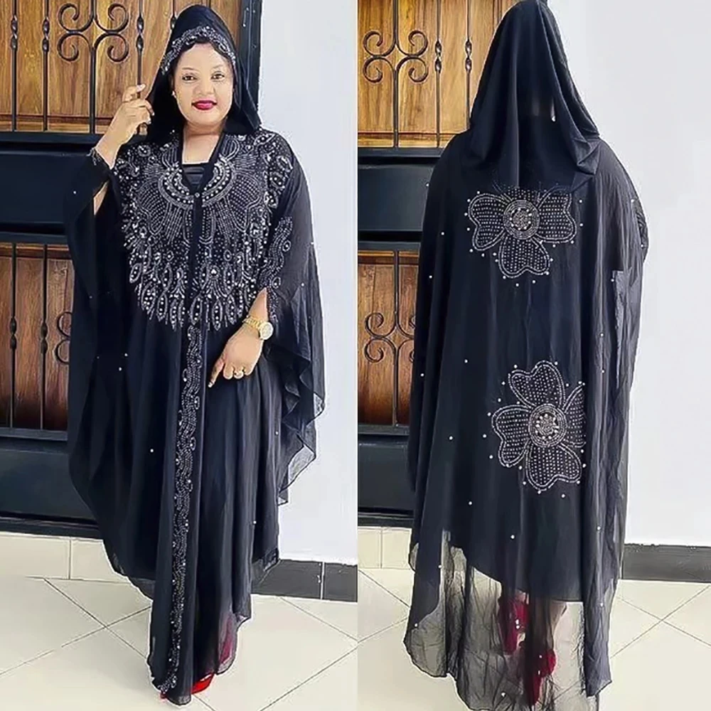 

Open Abaya Dubai Turkey Muslim Hooded Dress Women 2021 Chiffon Kaftan Beads Luxury Cardigan Plus Size Boubou Islamic Clothing