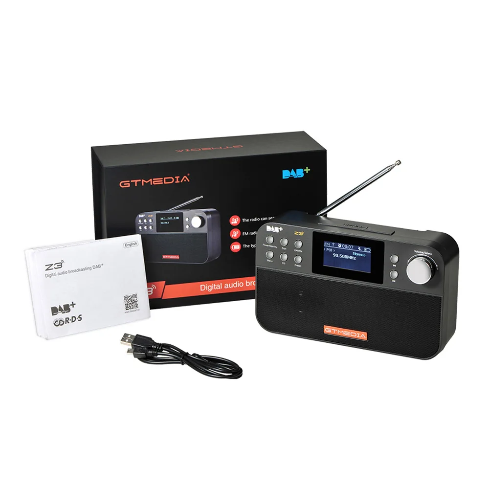 GTmedia Z3 DAB+ FM цифровое радио портативный USB Перезаряжаемый Аккумулятор с двумя динамиками 2,4 ''TFT-LCD черно-белый дисплей