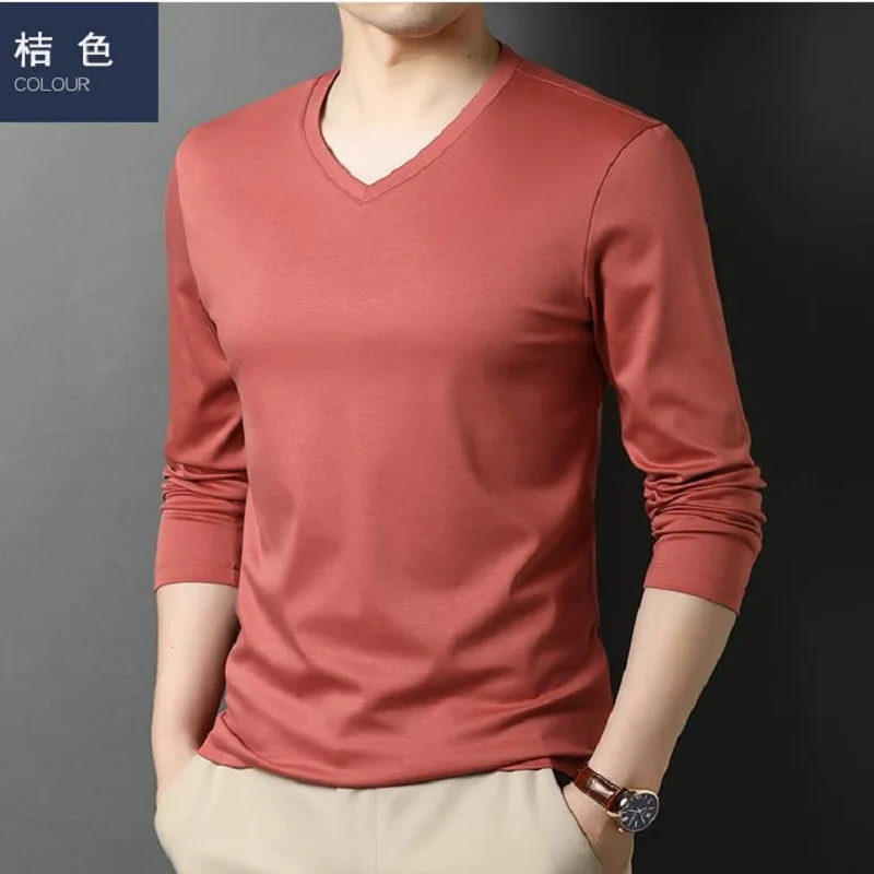 2021 new spring and autumn V-neck long-sleeved t shirt men bottoming shirt 90010