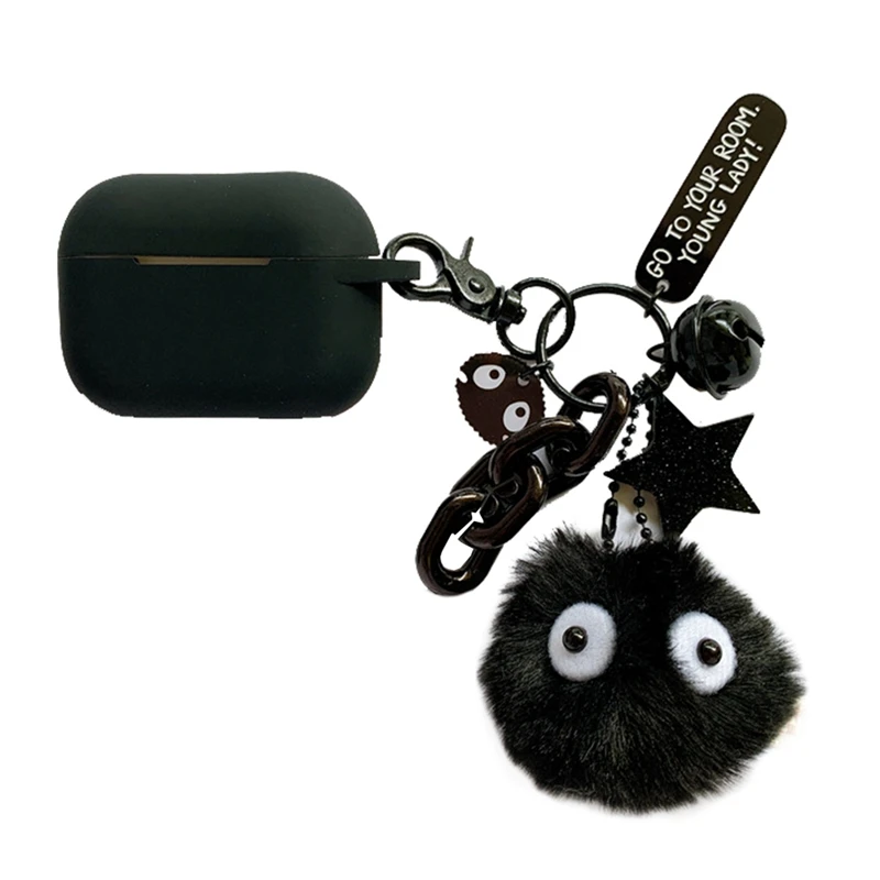 

Black Silicone Earphone Case For Apple AirPods Bluetooth Wireless Earphone Protective Cover With Keychain Briquettes Pendant