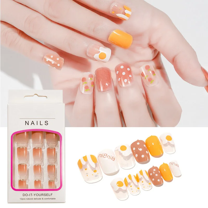 

Fashion Fake Nail Boxed Nail Stickers Colorful Cute Sequins Removable Wearable Nail Stickers French Nail Stickers 30Styles 3Bags