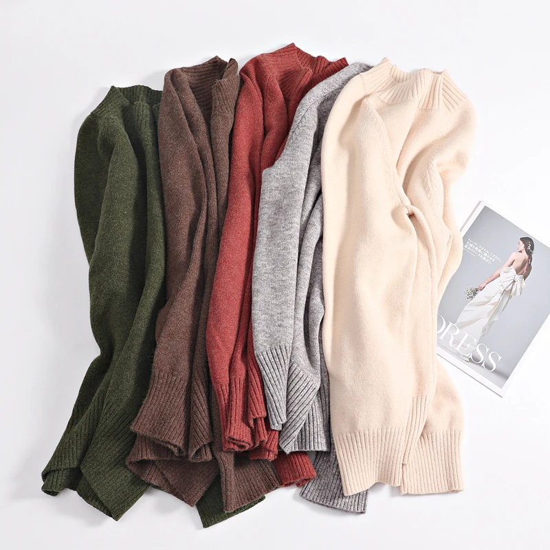 Женский кашемировый свитер GIGOGOU шерстяной пуловер оверсайз с высоким воротом