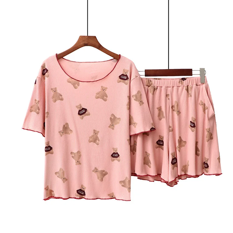 

Japanese New Cartoon Cute Pajamas Women's Summer Short Sleeve Shorts Female Cotton Housewear Suit Loose Casual Student Home Wear
