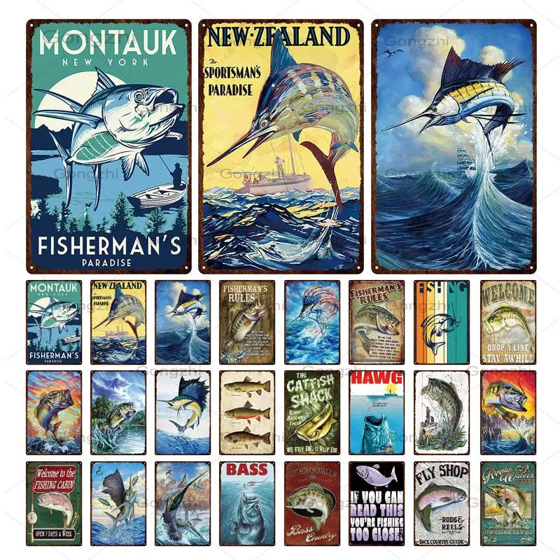 Металлическая жестяная вывеска для морской рыбы Ретро винтажная табличка
