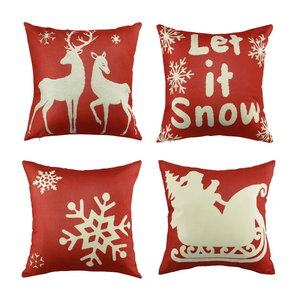 17 x 17&quot Linen Fabric Decorative Sofa Pillow Cases Print Decor Hidden Zipper Environmentally Friendly 4 Pack | Дом и сад