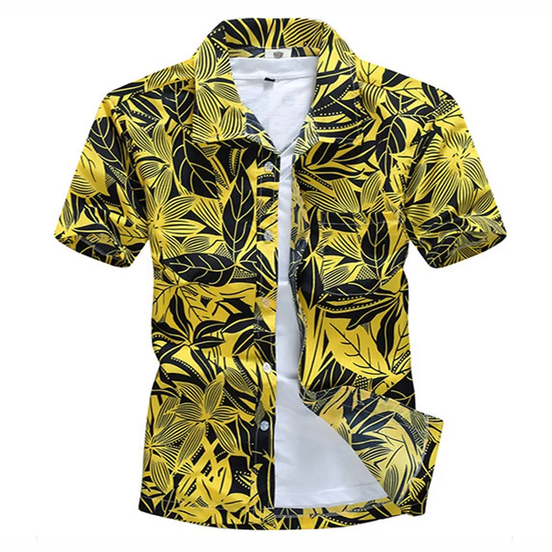 

New 2021 Men's Clothing Summer Short Sleeve Shirts Men Hawaiian Shirt Casual Floral Shirt Camisas Masculina, Plus Size 4XL