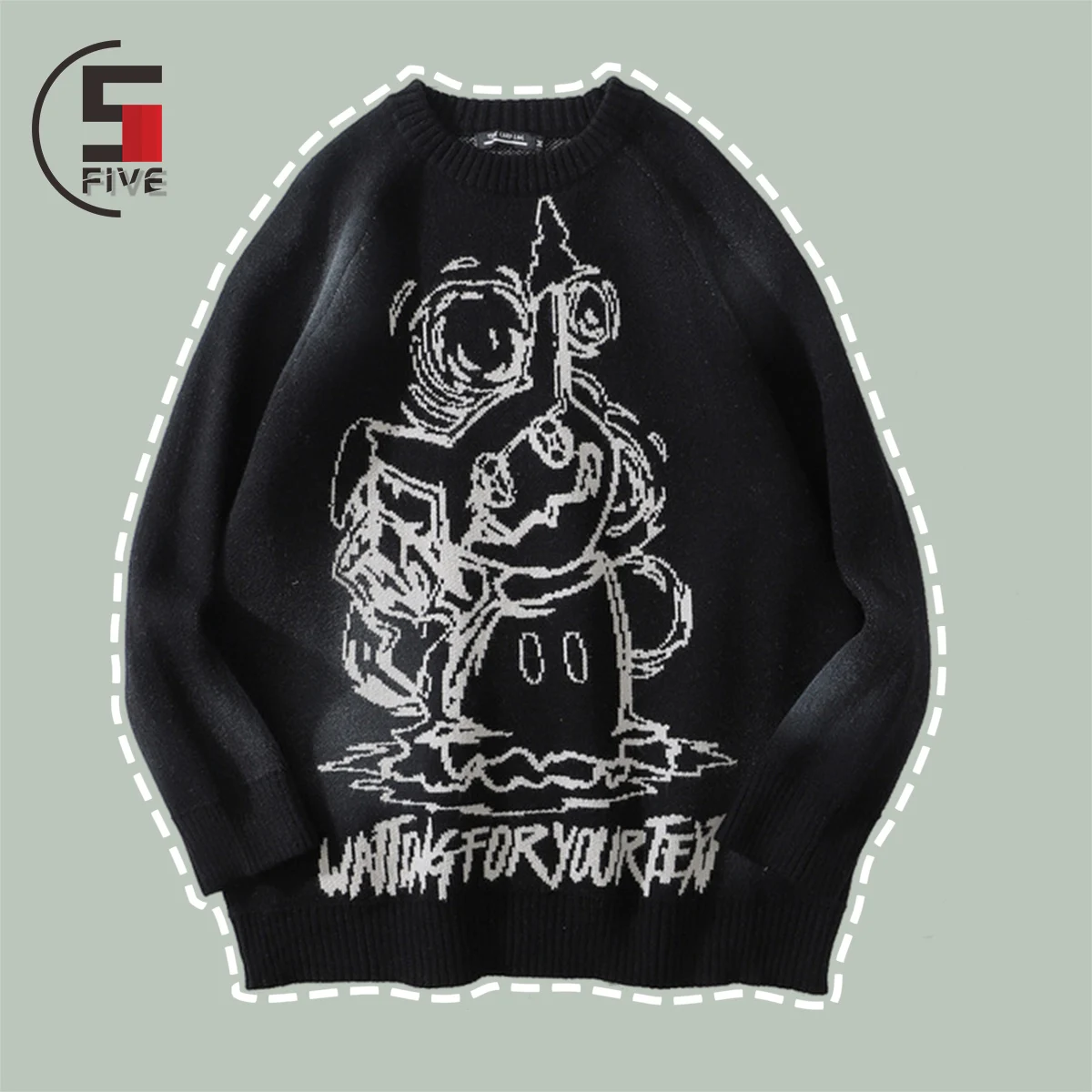 

Dark Anime Print Out Knitting Sweater Men's Harajuku Cartoon Casual Loose Sweaters Hip Hop Streetwear Oversized Unisex Pullovers