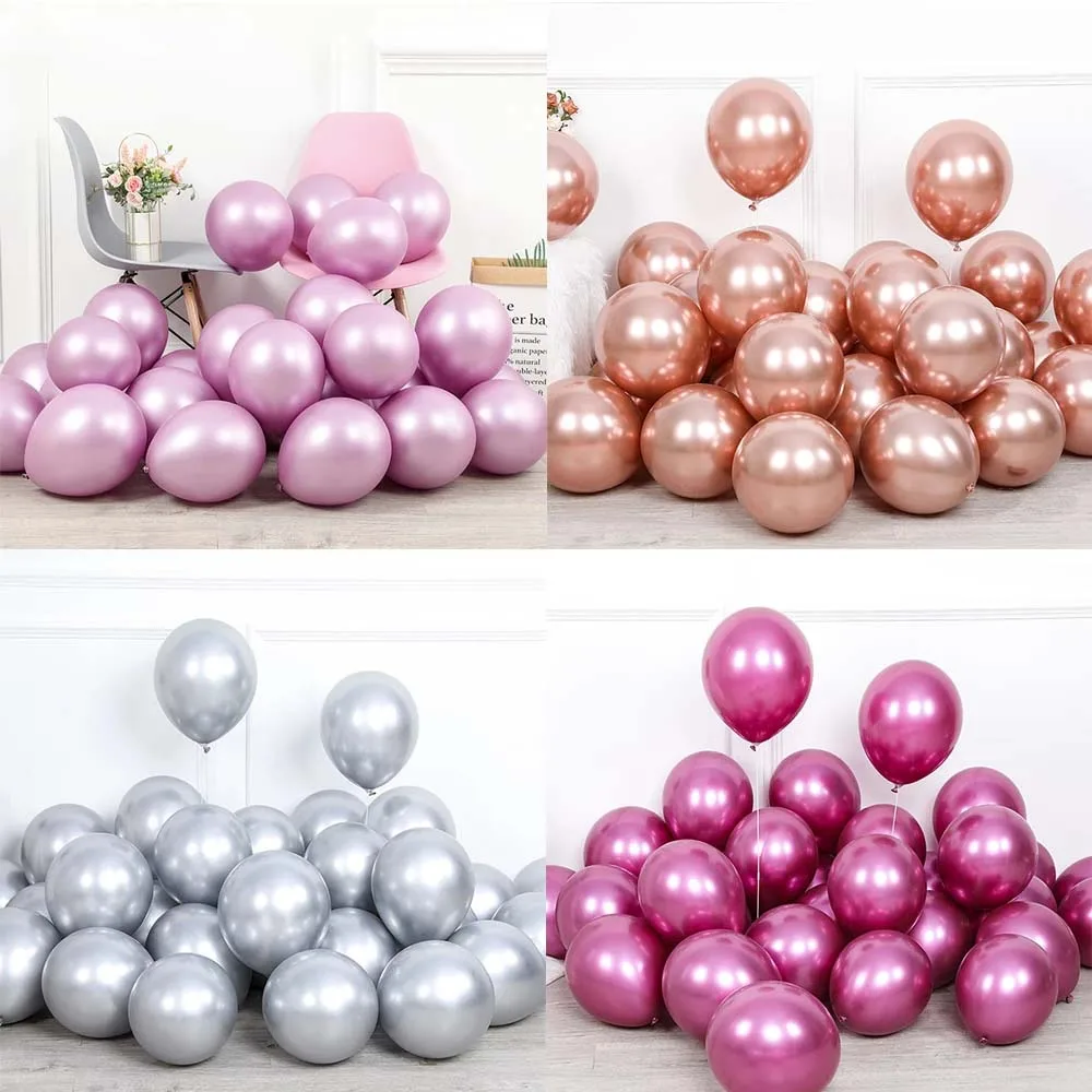 20pcs 12inch New Glossy Baby Pink Metal Pearl Latex Balloon Rose Gold Thick Chrome Metallic Globos Wedding Birthday Party Decor - купить по