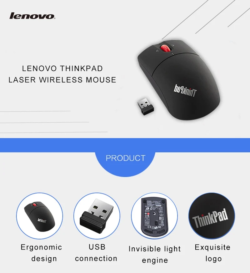 Lenovo ThinkPad OA36193 Лазерная беспроводная мышь 2,4 ГГц 1000 dpi красный точка USB для ноутбука ПК офисный дом