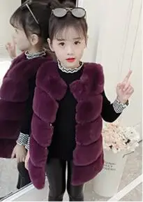 purple Осень-зима большие девушки поддельные меховая жилетка, куртка для детей, модная одежда для девочек утолщаются теплый жилет куртка без рукавов Детский жилет кардиган Топ - Цвет: purple