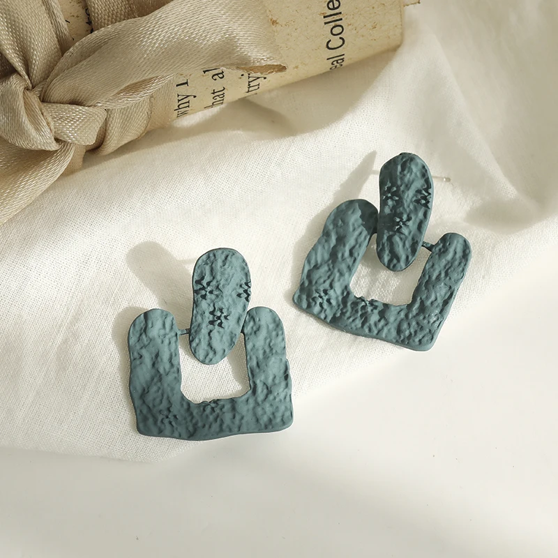 

Fashion morandi haze blue square piece of earring geometry floret retro small stud earrings