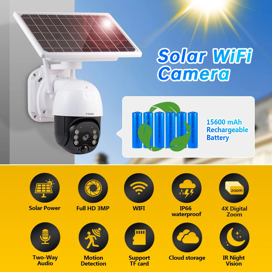Беспроводная IP-камера Fuers наружная камера WIFI на солнечной батарее 3 Мп с облачным