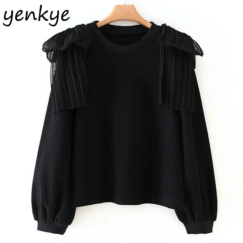 Винтажные черные толстовки для женщин с бантом и круглым вырезом пуловер