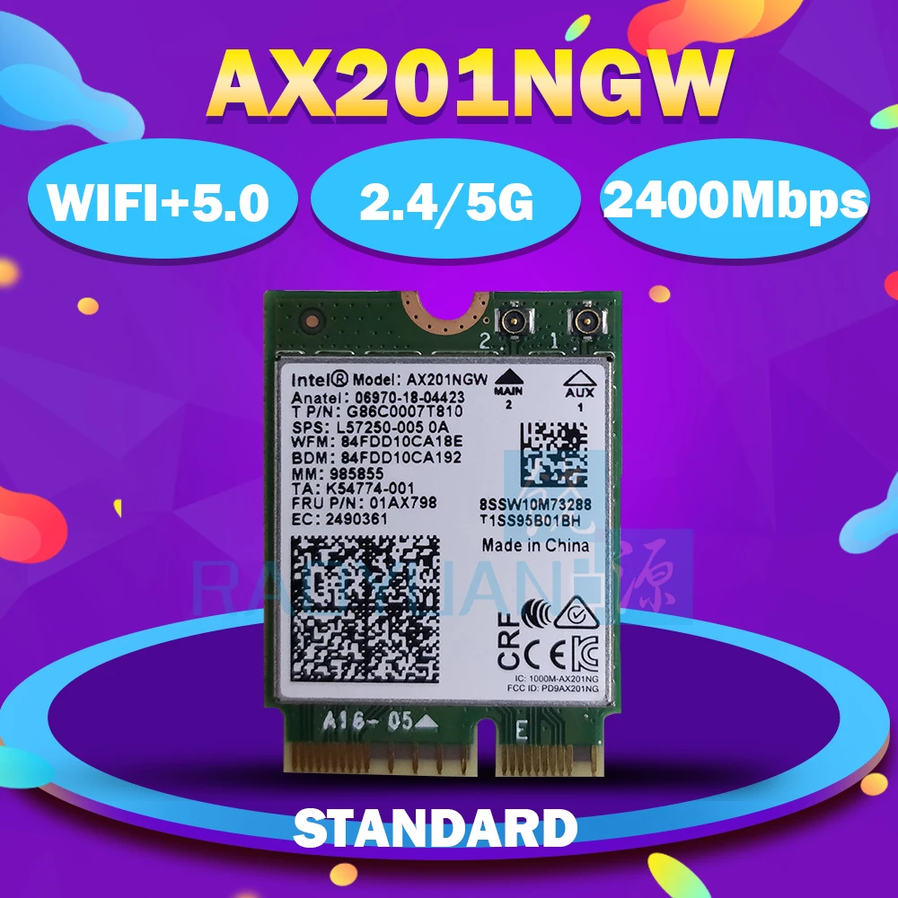 Dual Band 2400Mbps Wireless For Intel Wi-Fi 6 AX201 Bluetooth 5.0 NGFF Key E CNVi Wifi Card AX201NGW 2.4Ghz/5Ghz 802.11ac/ax | Компьютеры