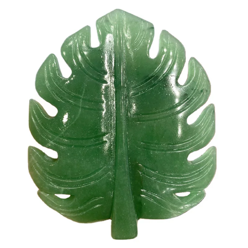 

Hand Carving Folk Crafts Green Dongling Jade Leaf Shaped Crystal Quartz Foliage For Home Decoration GIft