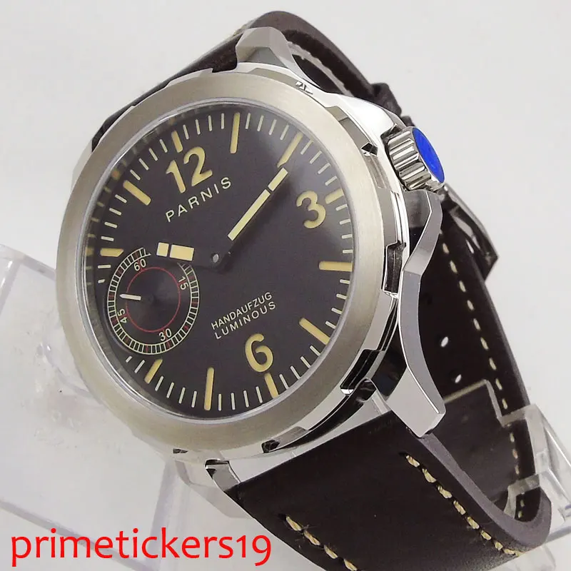 44 мм parnis черный циферблат оранжевые метки сапфировое стекло Рука обмотки 6497