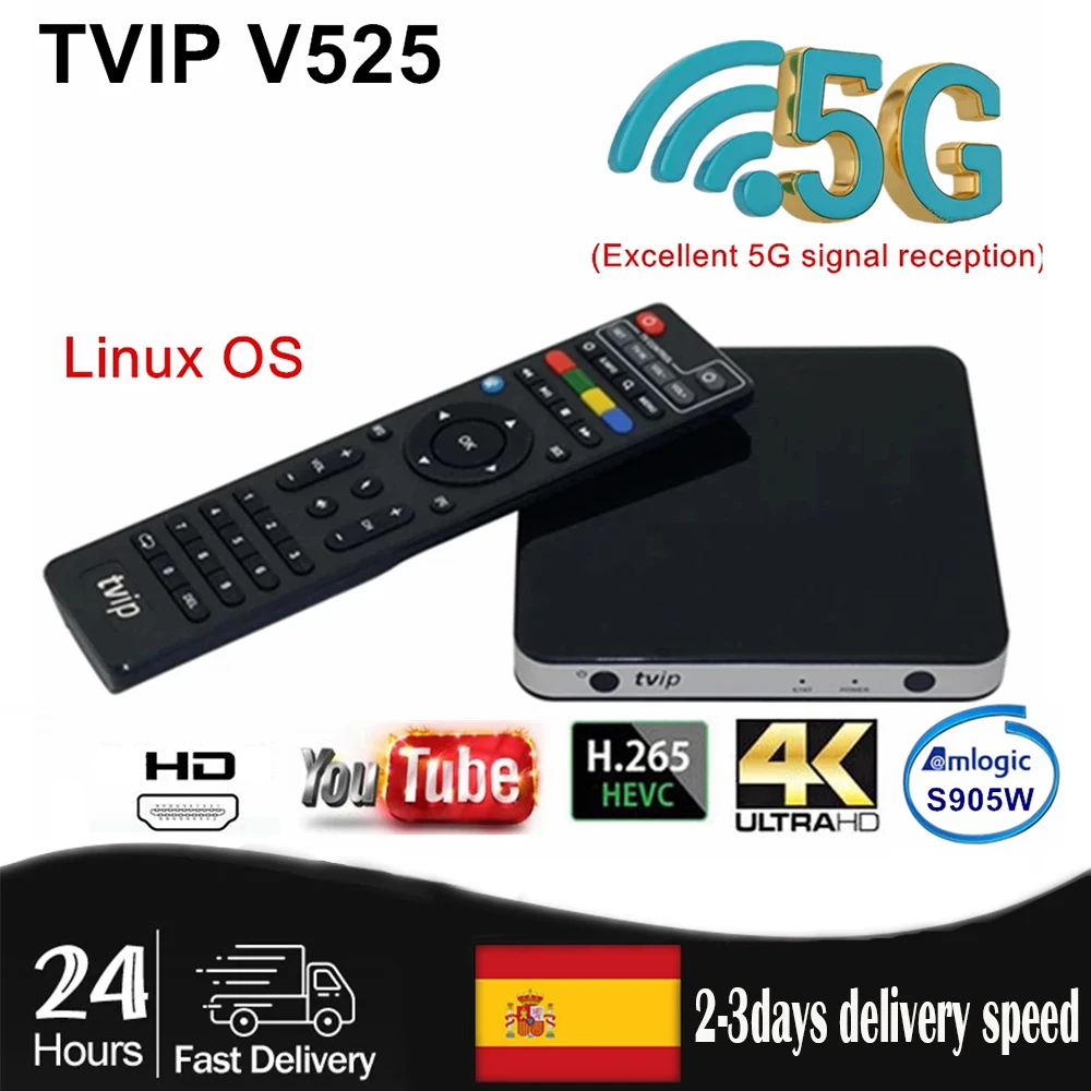 

New Linux TV BOX TVIP.525 4K HD 2.4/5GWiFi S905W Quad Core TVIP S-Box V525 3840x2160 Youtube Work on Linux TV Box TVIP525