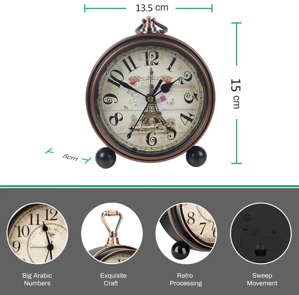Новые винтажные часы будильник европейские 4 дюймовые Ретро Металлические