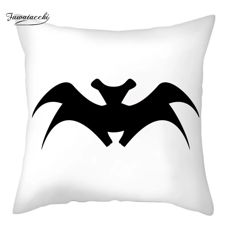 Fuwatacchi Black Cat Caster Bat Witch Printed Cushion Cover White Background Pillow Covers For Home Sofa Decor Throw Pillowcases | Дом и сад