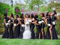 sexy cheap african black girls mermaid bridesmaid dresses plus size high side split satin maid of honor gowns for wedding