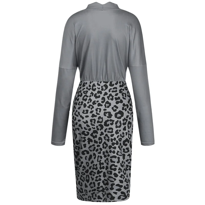 

New 2021 Fashion Leopard Print Dress For Women Long Sleeve Autumn Spring Criss-Cross Tunic Pencil Dresses Elegant Slim Vestidos