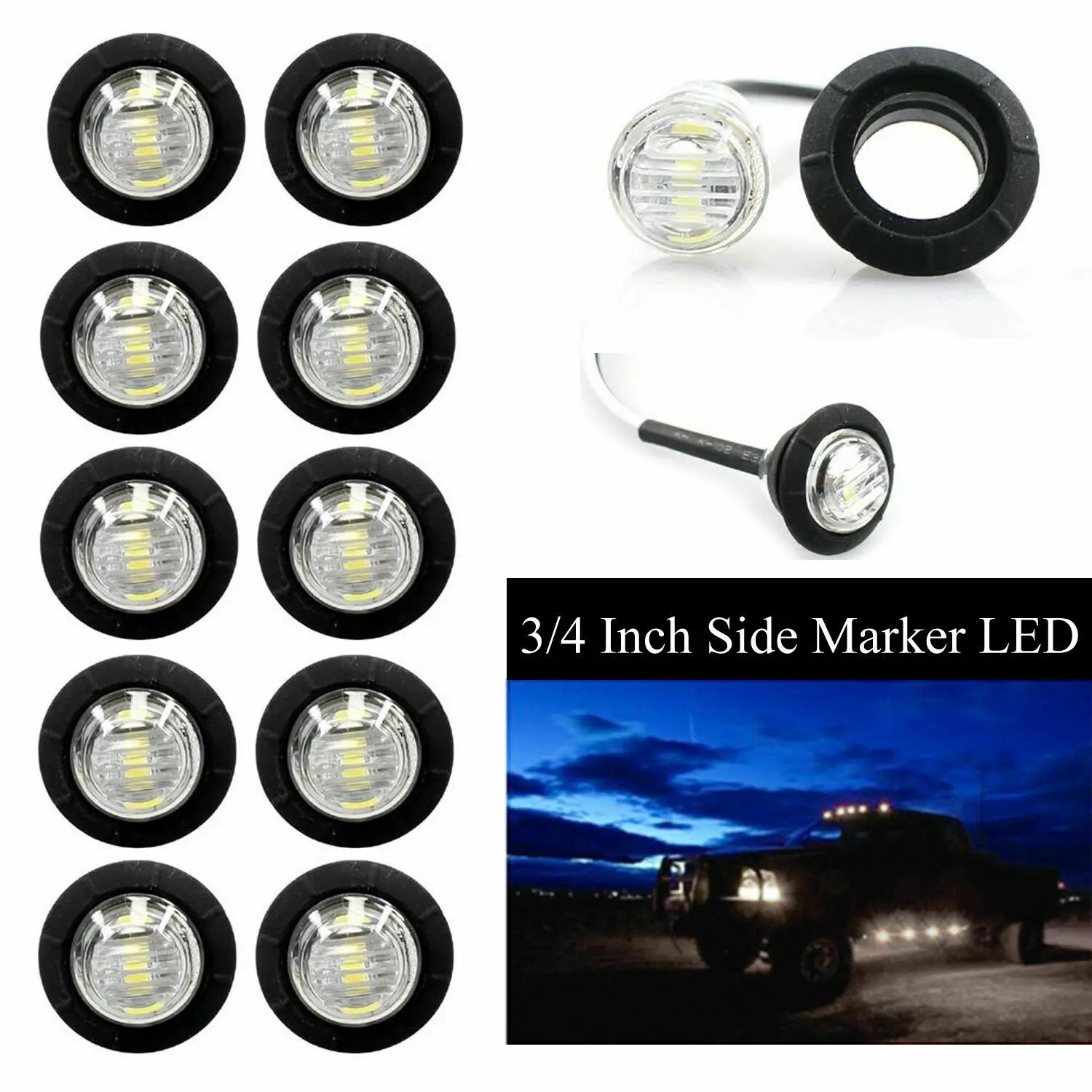 

Боковые фонари для грузовика с широким диапазоном напряжения, водонепроницаемые, 12-24 В, 3 светодиода, 3/4 дюйма, белый