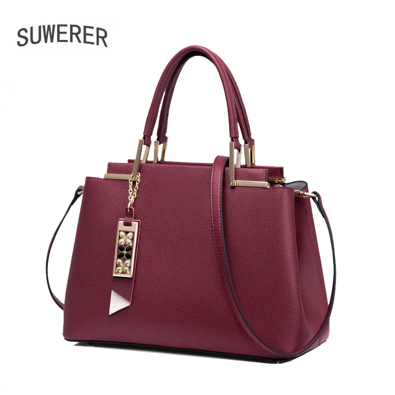 

SUWERER New Women Leather Bag luxury handbags women bags designer cowhide leather shoulder bag women fashion Female bag