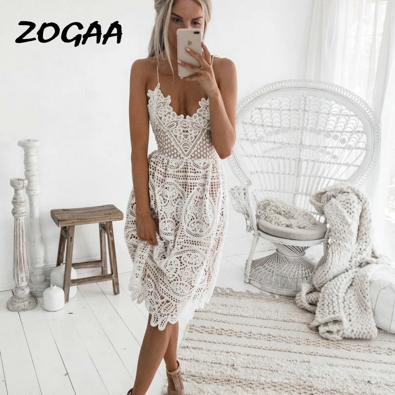 Платье женское сексуальное белое кружевное платье с лямкой на шее плюс Размеры