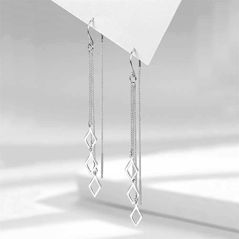 

korean fashion Geometric Rhombus tassel ear line new 2022 for women long earrings copper Jewelry accessories earring