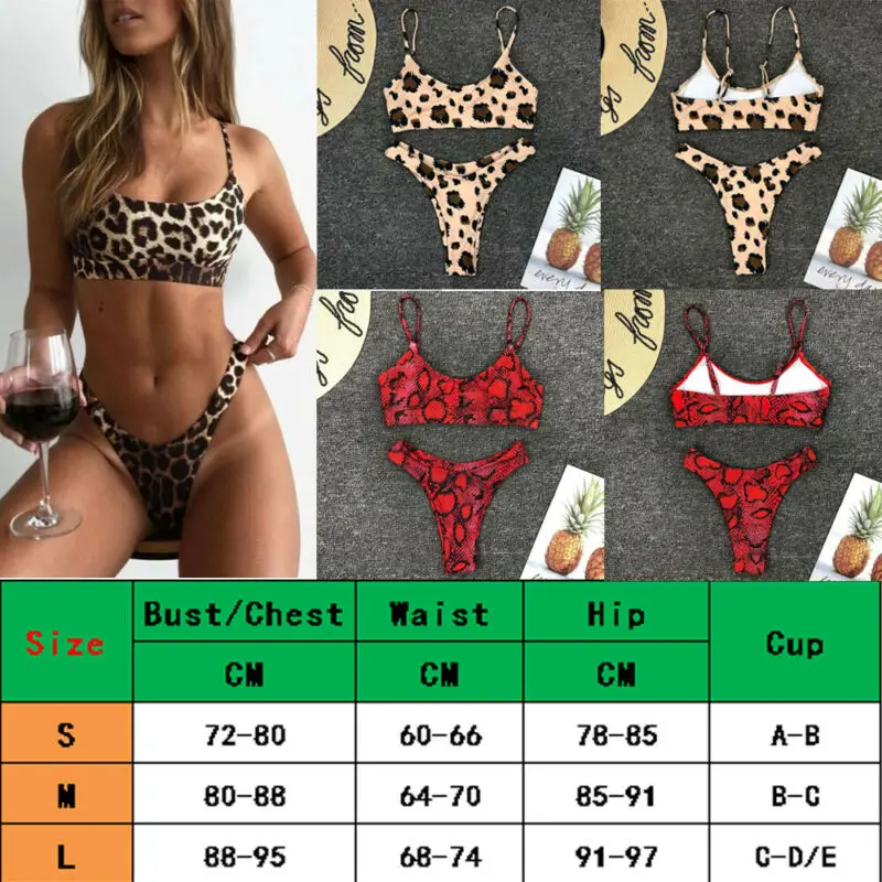 

Hirigin Sexy Women Leopard Print Bikini Set Push up Padded Swimwear Swimsuit Beachwear Two-Piece Suits bathing suits 2 pieces