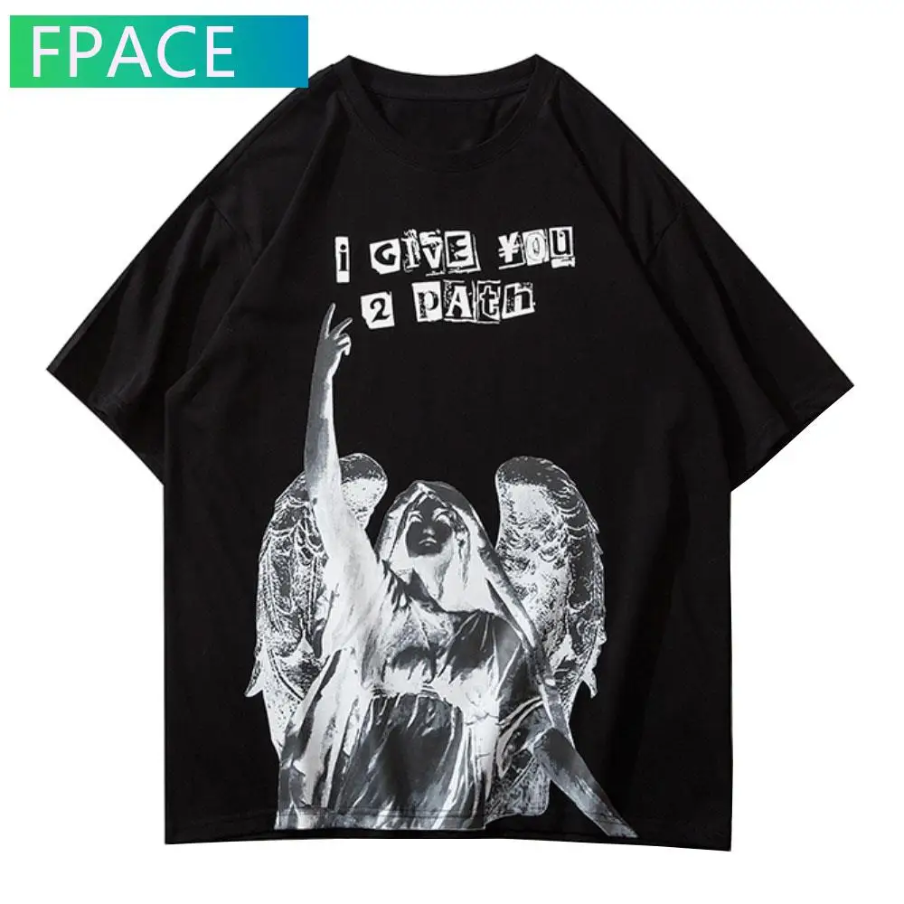 

FPACE Tshirts Streetwear Harajuku Angel Print Short Sleeve Tee Tops Hip Hop Casual Cotton Loose T-Shirts Summer Fashion Shirt