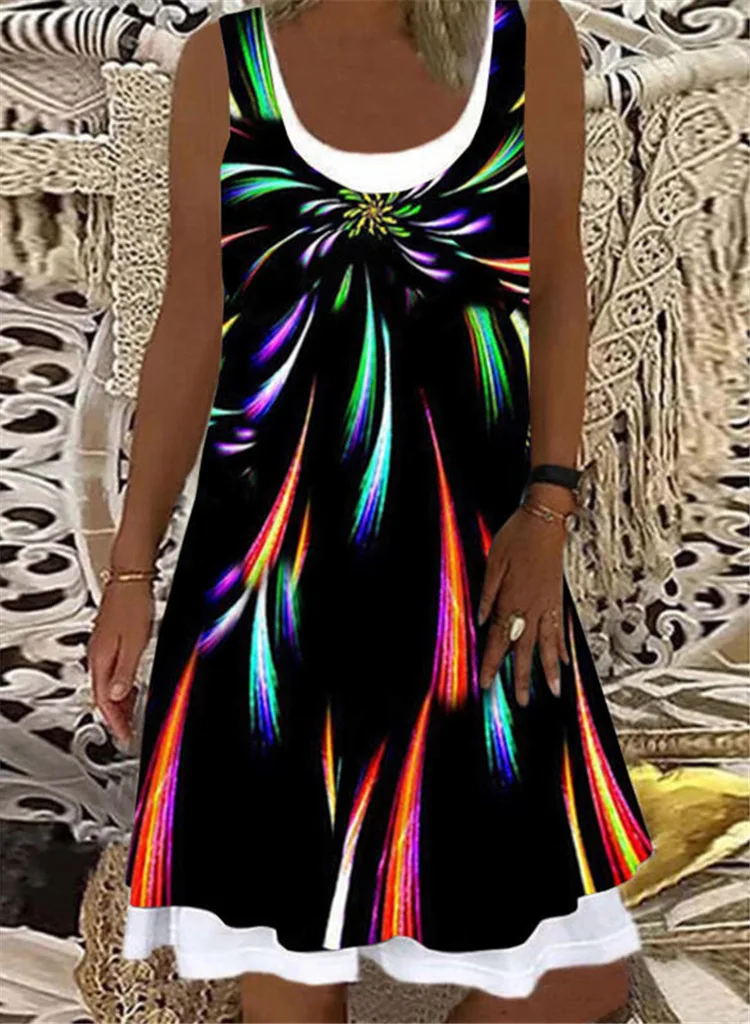 

2021 Summer Printed Sleeveless Round Neck Casual Dress