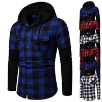 fashion sweatshirts hoodies men long sleeve hooded plaid shirts for men with chest pockets