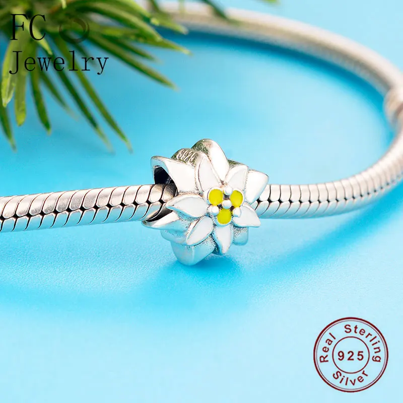 FC Jewelry Fit оригинальный бренд Шарм браслет 925 серебряный желтый цветок из белой