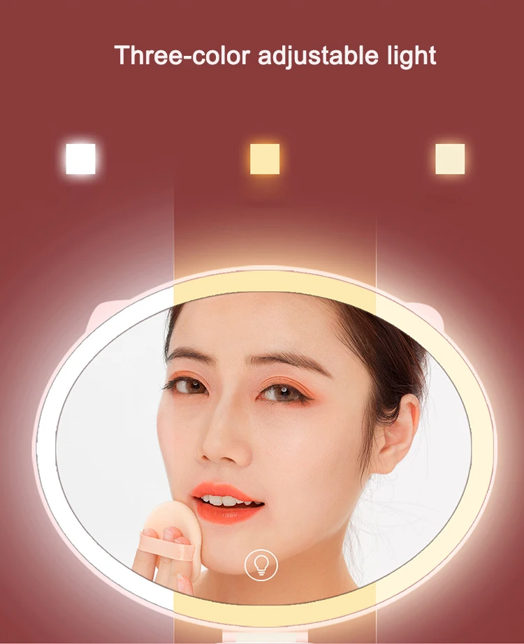 

AiLESEN Cute Cat Design LED Desktop Light Mirror Illuminated Foldable Mirror Desktop Make Up Mirror Dormitory Table Fill Light