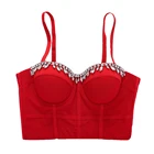 Женский короткий топ с бусинами, однотонный, с пуш-ап бюстгальтером, для ночного клуба Вечерние