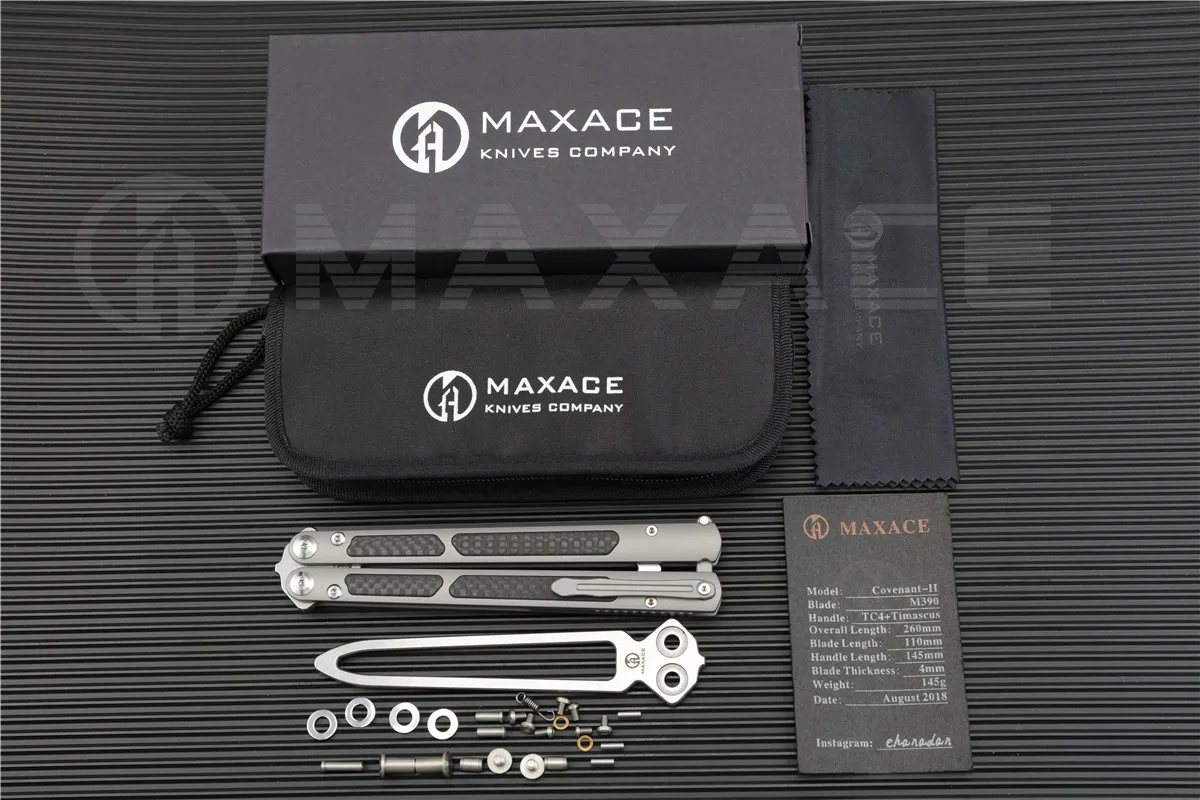 MAXACE ножи Пакт Бабочка нож для тренера KVT Керамический шарикоподшипник M390 TC4 + CF