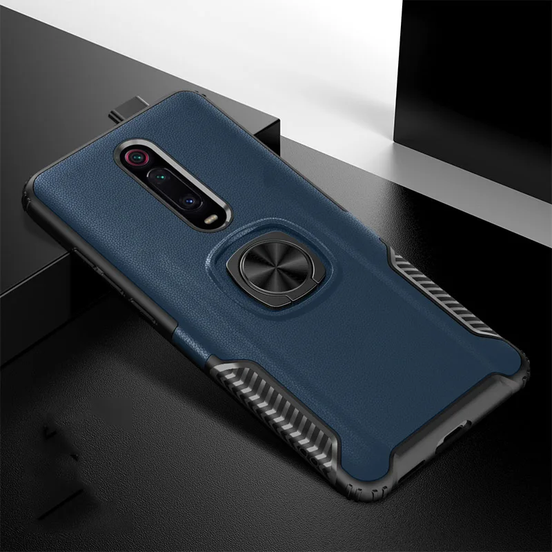Синий Кожаный защитный чехол с текстурой для Oppo Realme Q 5 3 Pro Чехол F11 Pro R17 Pro V17 подставка с магнитным кольцом противоударный чехол из термополиуретана и силикона - Цвет: Синий