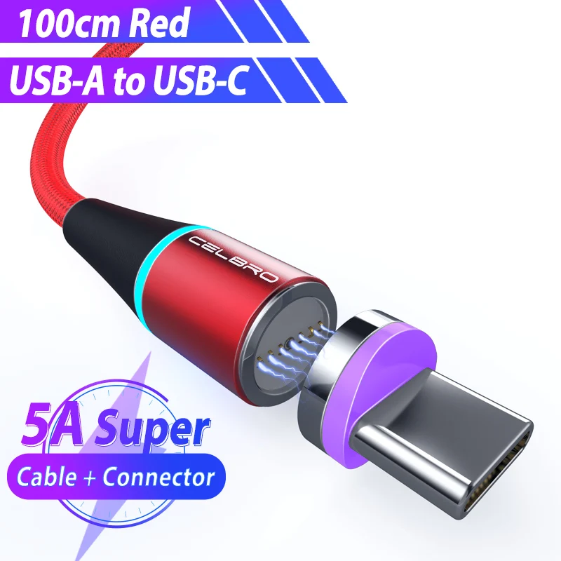 red for Type c 5A 5А Магнитный кабель для быстрой зарядки mi cro Usb шнур для Xiao mi A3 A2 mi 9 Cabos 3 м светодиодный светильник Usb Type C кабель 3,1 кабель для быстрой зарядки - Цвет: red for Type c 5A