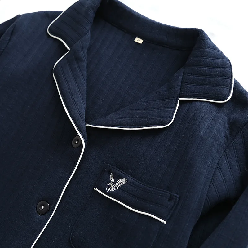 

Men's pajamas set autumn and winter long-sleeved knitted cotton home clothes warm thick striped plaid simple plus size pajamas