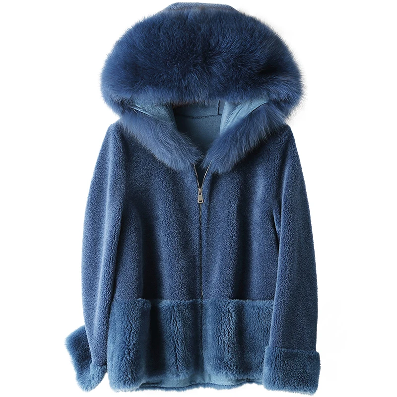 Real Fur Coat Female Vintage Sheep Shearing Jacket Clothes Women Korean Winter Fox Collar 100% Wool Coats Hiver 1915 | Женская одежда