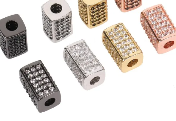 

10*6mm tube crystal micro pave cz zircon cubic zirconia beads copper silver gold black plated bracelet accessories hf34