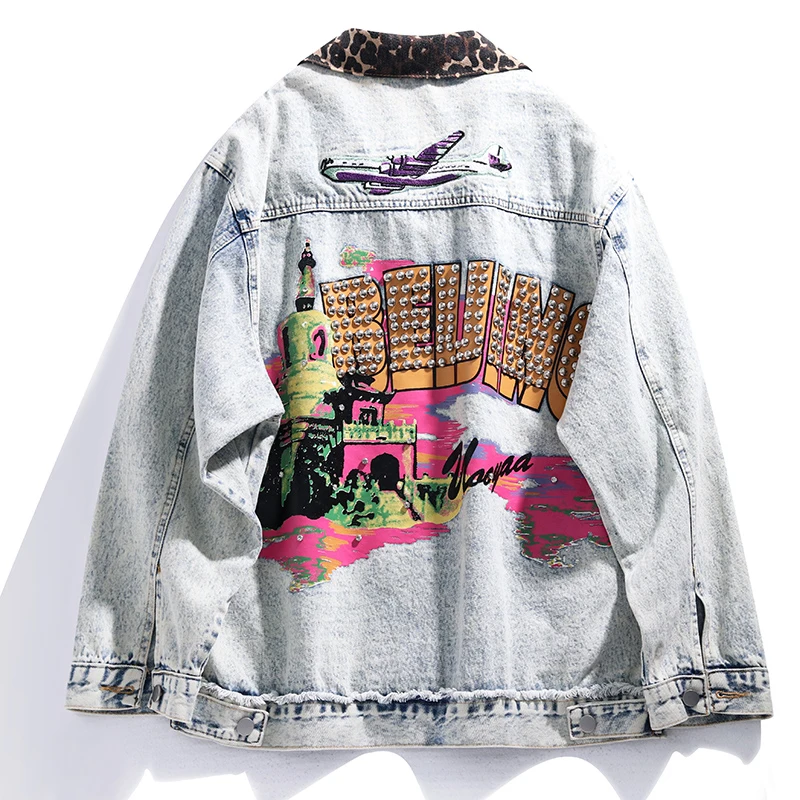 2020 весенне осенняя Свободная джинсовая куртка с заклепками бриллиантами и