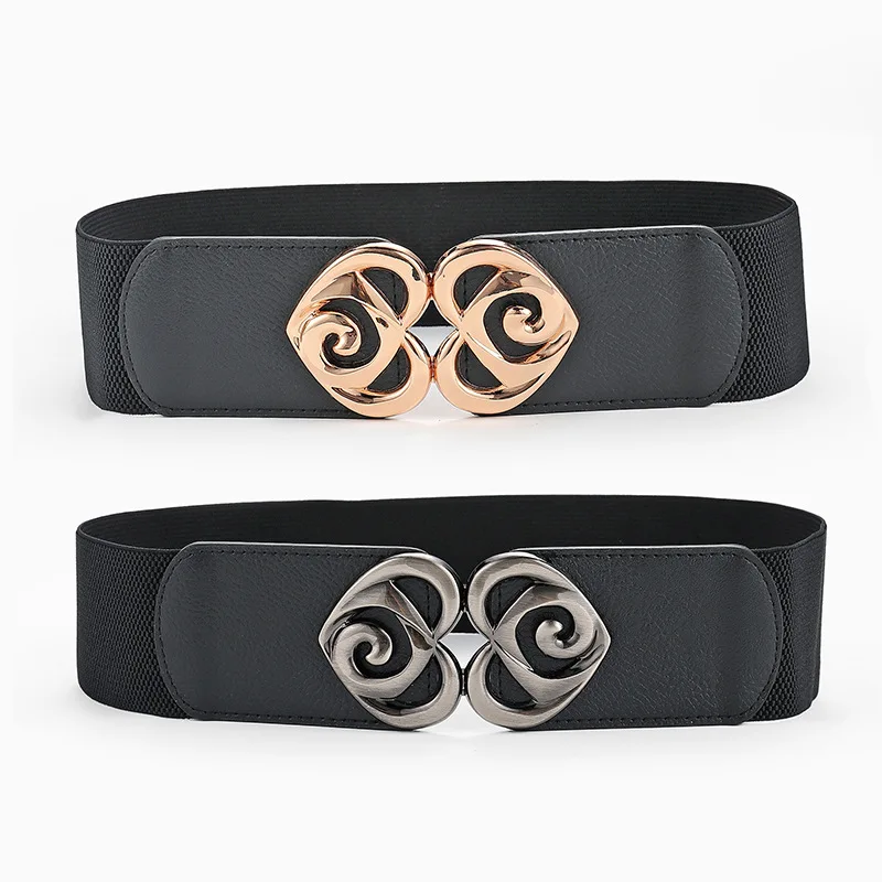 

New women fashion metal buckle belt wide stretch elastic waist seal girdle ladies dress corset waistband decoration accessories