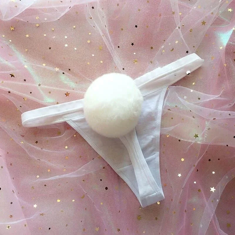 Стринги женские хлопковые со съемными кроличьими помпонами T-back.Underpants |