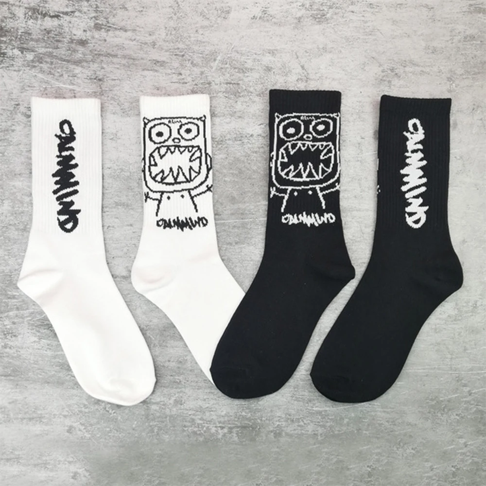 

1Pair Socks Japanese Cotton Cartoon Pattern Hip Hop Style Breathable Mid Tube Socks Skateboard Soft Long Sock