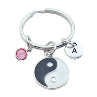 yinyang tai ji keychains creative initial letter monogram birthstone keyrings fashion jewelry women gifts pendants