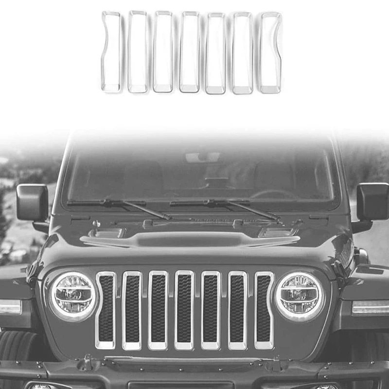 7Psc Серебристая решетка из прочного АБС Пластик для 2018-2019 Jeep Wrangler JL переднего