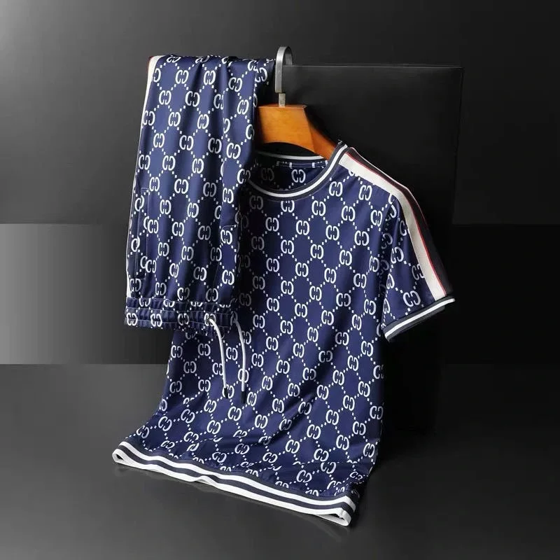 

Europe station men's summer new personalized short sleeve T-shirt casual suit men's high-end fashion brand sportswear two-piece