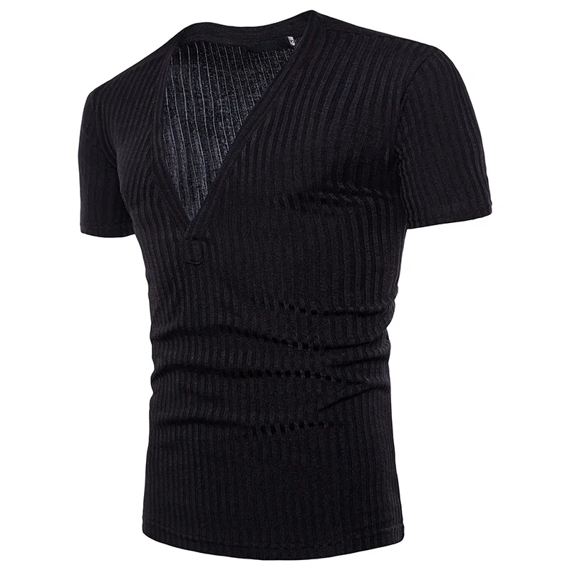 Футболка мужская однотонная с глубоким V-образным вырезом модная дизайнерская